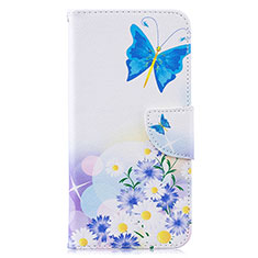 Leather Case Stands Fashionable Pattern Flip Cover Holder B01F for Samsung Galaxy M20 Blue