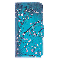 Leather Case Stands Fashionable Pattern Flip Cover Holder B01F for Samsung Galaxy M20 Cyan