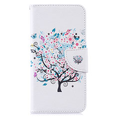 Leather Case Stands Fashionable Pattern Flip Cover Holder B01F for Samsung Galaxy M20 White