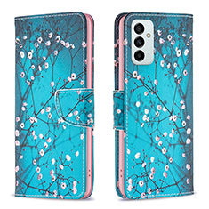 Leather Case Stands Fashionable Pattern Flip Cover Holder B01F for Samsung Galaxy M23 5G Cyan