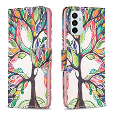 Leather Case Stands Fashionable Pattern Flip Cover Holder B01F for Samsung Galaxy M23 5G Green