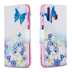 Leather Case Stands Fashionable Pattern Flip Cover Holder B01F for Samsung Galaxy M30 Blue