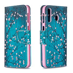 Leather Case Stands Fashionable Pattern Flip Cover Holder B01F for Samsung Galaxy M30 Cyan