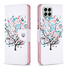 Leather Case Stands Fashionable Pattern Flip Cover Holder B01F for Samsung Galaxy M33 5G White