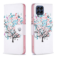 Leather Case Stands Fashionable Pattern Flip Cover Holder B01F for Samsung Galaxy M53 5G White