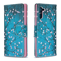 Leather Case Stands Fashionable Pattern Flip Cover Holder B01F for Samsung Galaxy Note 10 5G Cyan