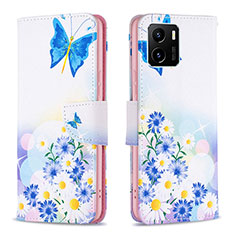 Leather Case Stands Fashionable Pattern Flip Cover Holder B01F for Vivo iQOO U5x Blue