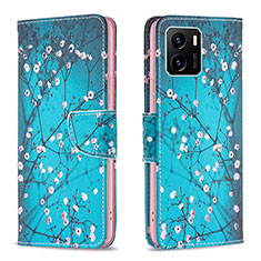 Leather Case Stands Fashionable Pattern Flip Cover Holder B01F for Vivo iQOO U5x Cyan