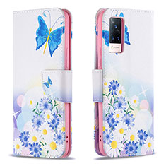 Leather Case Stands Fashionable Pattern Flip Cover Holder B01F for Vivo V21 5G Blue