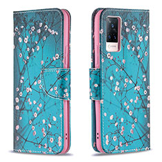 Leather Case Stands Fashionable Pattern Flip Cover Holder B01F for Vivo V21 5G Cyan