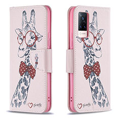 Leather Case Stands Fashionable Pattern Flip Cover Holder B01F for Vivo V21 5G Pink