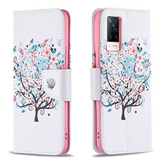 Leather Case Stands Fashionable Pattern Flip Cover Holder B01F for Vivo V21 5G White