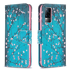 Leather Case Stands Fashionable Pattern Flip Cover Holder B01F for Vivo V21e 4G Cyan