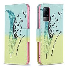 Leather Case Stands Fashionable Pattern Flip Cover Holder B01F for Vivo V21e 4G Matcha Green