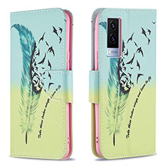 Leather Case Stands Fashionable Pattern Flip Cover Holder B01F for Vivo V21e 5G Matcha Green