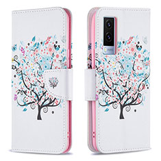 Leather Case Stands Fashionable Pattern Flip Cover Holder B01F for Vivo V21e 5G White