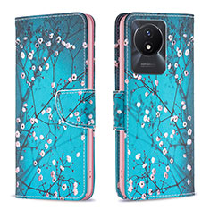 Leather Case Stands Fashionable Pattern Flip Cover Holder B01F for Vivo Y02 Cyan