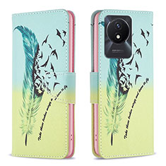 Leather Case Stands Fashionable Pattern Flip Cover Holder B01F for Vivo Y02 Matcha Green