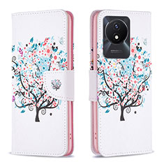 Leather Case Stands Fashionable Pattern Flip Cover Holder B01F for Vivo Y02 White