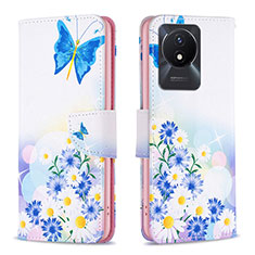 Leather Case Stands Fashionable Pattern Flip Cover Holder B01F for Vivo Y02A Blue