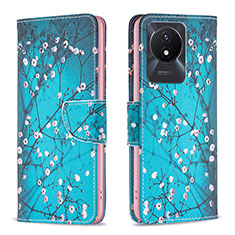 Leather Case Stands Fashionable Pattern Flip Cover Holder B01F for Vivo Y02A Cyan