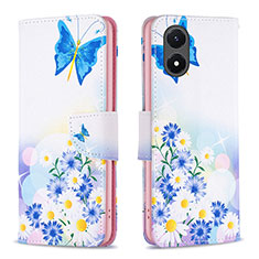 Leather Case Stands Fashionable Pattern Flip Cover Holder B01F for Vivo Y02S Blue