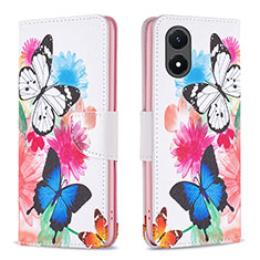 Leather Case Stands Fashionable Pattern Flip Cover Holder B01F for Vivo Y02S Colorful