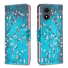 Leather Case Stands Fashionable Pattern Flip Cover Holder B01F for Vivo Y02S Cyan