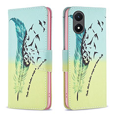 Leather Case Stands Fashionable Pattern Flip Cover Holder B01F for Vivo Y02S Matcha Green