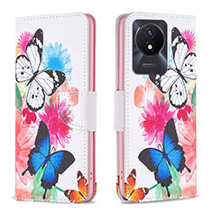 Leather Case Stands Fashionable Pattern Flip Cover Holder B01F for Vivo Y11 (2023) Colorful