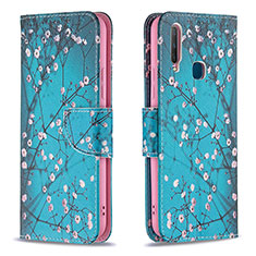 Leather Case Stands Fashionable Pattern Flip Cover Holder B01F for Vivo Y11 Cyan