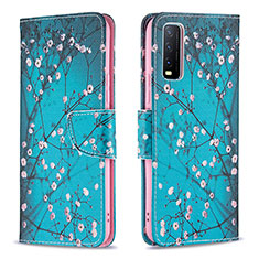 Leather Case Stands Fashionable Pattern Flip Cover Holder B01F for Vivo Y12A Cyan