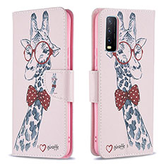 Leather Case Stands Fashionable Pattern Flip Cover Holder B01F for Vivo Y12A Pink