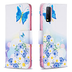 Leather Case Stands Fashionable Pattern Flip Cover Holder B01F for Vivo Y20a Blue