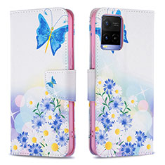 Leather Case Stands Fashionable Pattern Flip Cover Holder B01F for Vivo Y21 Blue