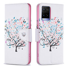 Leather Case Stands Fashionable Pattern Flip Cover Holder B01F for Vivo Y21 White