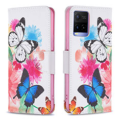 Leather Case Stands Fashionable Pattern Flip Cover Holder B01F for Vivo Y21a Colorful