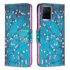 Leather Case Stands Fashionable Pattern Flip Cover Holder B01F for Vivo Y21e Cyan