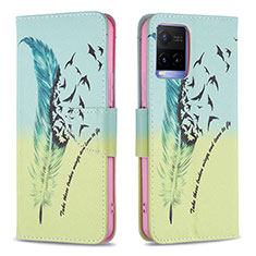 Leather Case Stands Fashionable Pattern Flip Cover Holder B01F for Vivo Y21G Matcha Green