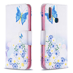 Leather Case Stands Fashionable Pattern Flip Cover Holder B01F for Vivo Y3 Blue