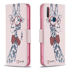 Leather Case Stands Fashionable Pattern Flip Cover Holder B01F for Vivo Y3 Pink