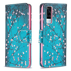 Leather Case Stands Fashionable Pattern Flip Cover Holder B01F for Vivo Y31 (2021) Cyan