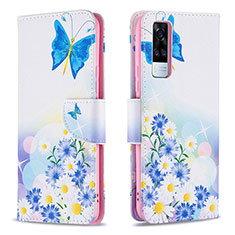 Leather Case Stands Fashionable Pattern Flip Cover Holder B01F for Vivo Y51 (2021) Blue