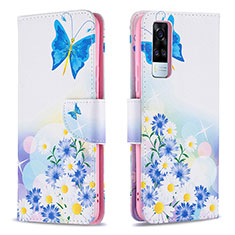 Leather Case Stands Fashionable Pattern Flip Cover Holder B01F for Vivo Y53s 4G Blue