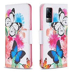 Leather Case Stands Fashionable Pattern Flip Cover Holder B01F for Vivo Y73 (2021) Colorful