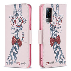 Leather Case Stands Fashionable Pattern Flip Cover Holder B01F for Vivo Y73 (2021) Pink