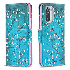 Leather Case Stands Fashionable Pattern Flip Cover Holder B01F for Xiaomi Mi 11i 5G Cyan