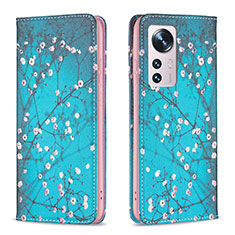 Leather Case Stands Fashionable Pattern Flip Cover Holder B01F for Xiaomi Mi 12 Pro 5G Cyan