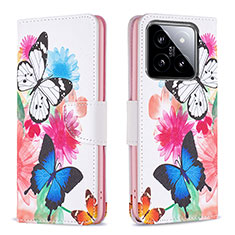 Leather Case Stands Fashionable Pattern Flip Cover Holder B01F for Xiaomi Mi 14 5G Colorful