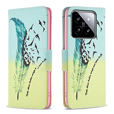 Leather Case Stands Fashionable Pattern Flip Cover Holder B01F for Xiaomi Mi 14 5G Matcha Green